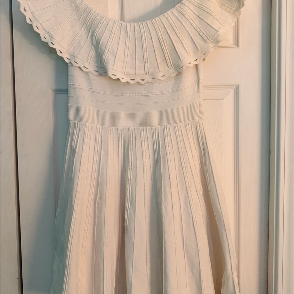 Ted Baker White Off-Shoulder Ruffled Knit Dress